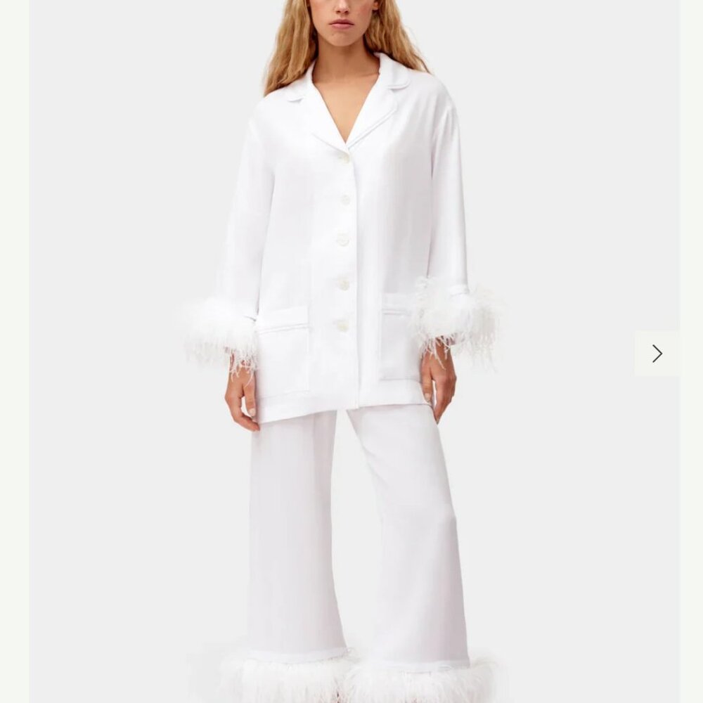 SLEEPER Party Pajama White Feather Trim Pajama Set - size S